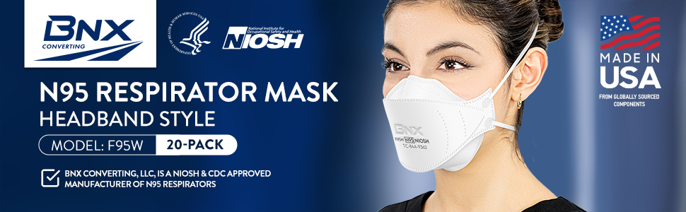BNX N95 Mask NIOSH Certified MADE IN USA Particulate Respirator Protective Face Mask, Tri-Fold Cup/Fish Style, (10-Pack, Approval Number TC-84A-9362 / Model F95W) White