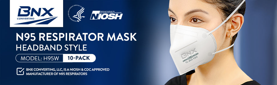 BNX N95 Mask NIOSH Certified MADE IN USA Particulate Respirator Protective Face Mask (50-Pack, Approval Number TC-84A-9315 / Model H95W) White