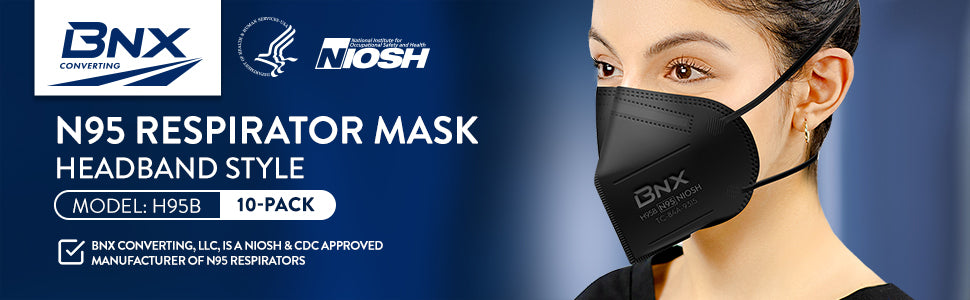 BNX 20-Pack KN95 Face Mask, Disposable Particulate KN95 Mask Made in USA, Protection Against Dust, Pollen and Haze (20 Pack) (Earloop) (Model: E95) Black, Size: Adult Large