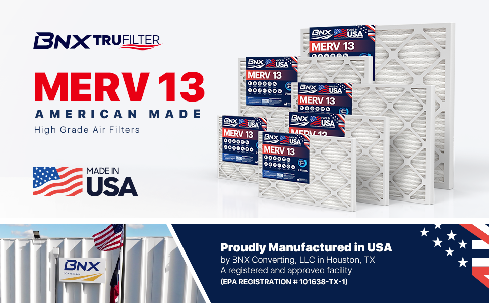 BNX TruFilter 18x24x1 Air Filter MERV 13 (4-Pack) - MADE IN USA - Electrostatic Pleated Air Conditioner HVAC AC Furnace Filters for Allergies, Pollen, Mold, Bacteria, Smoke, Allergen, MPR 1900 FPR 10