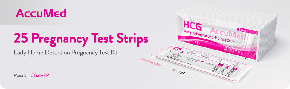 AccuMed 25-Count Pregnancy (HCG) Test Strips, Clear and Accurate Results, 99% Accurate
