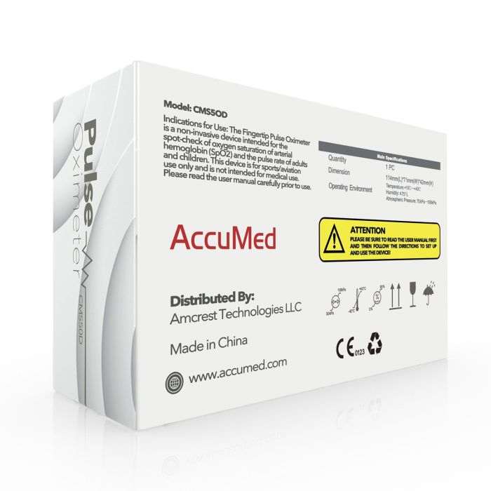 AccuMed CMS-50D Finger Pulse Oximeter Blood Oxygen SpO2 Sports and Aviation Monitor - Blue