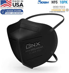 BNX N95 Mask NIOSH Certified MADE IN USA Particulate Respirator Protective Face Mask (10-Pack, Approval Number TC-84A-9315 / Model H95B) Black