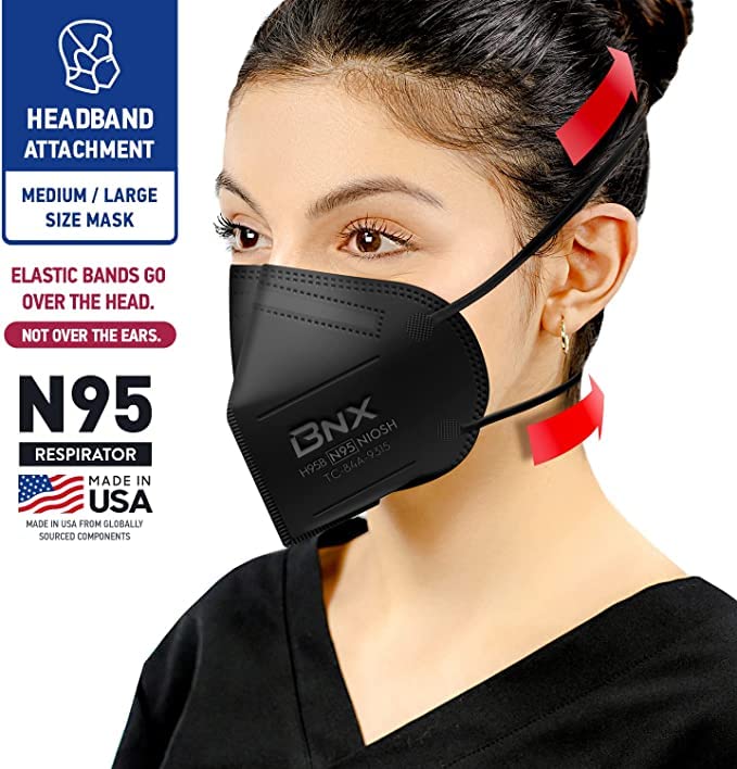 BNX N95 Mask NIOSH Certified MADE IN USA Particulate Respirator Protective Face Mask (10-Pack, Approval Number TC-84A-9315 / Model H95B) Black
