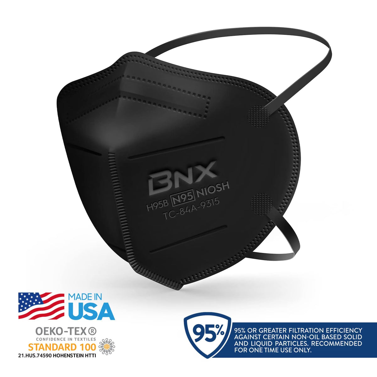 BNX N95 Mask NIOSH Certified MADE IN USA Particulate Respirator Protective Face Mask (10-Pack, Approval Number TC-84A-9315 / Model H95B) Black