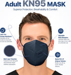 BNX 20-Pack KN95 E95 Protective Face Mask, Disposable Particulate Mask Made in USA, Protection Against Dust, Pollen and Haze, Navy (20 Pack) (Earloop) (Model: E95) Adult Large
