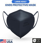 BNX 20-Pack KN95 E95 Protective Face Mask, Disposable Particulate Mask Made in USA, Protection Against Dust, Pollen and Haze, Navy (20 Pack) (Earloop) (Model: E95) Adult Large