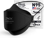 BNX N95 Mask Black NIOSH Certified MADE IN USA Particulate Respirator Protective Face Mask, Tri-Fold Cup/Fish Style, (10-Pack, Approval Number TC-84A-9362 / Model F95B) (Headband) Black