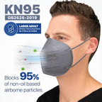 BNX 20-Pack KN95 E95 Protective Face Mask, Disposable Particulate Mask Made in USA, Protection Against Dust, Pollen and Haze, Gray (20 Pack) (Earloop) (Model: E95) Adult Large