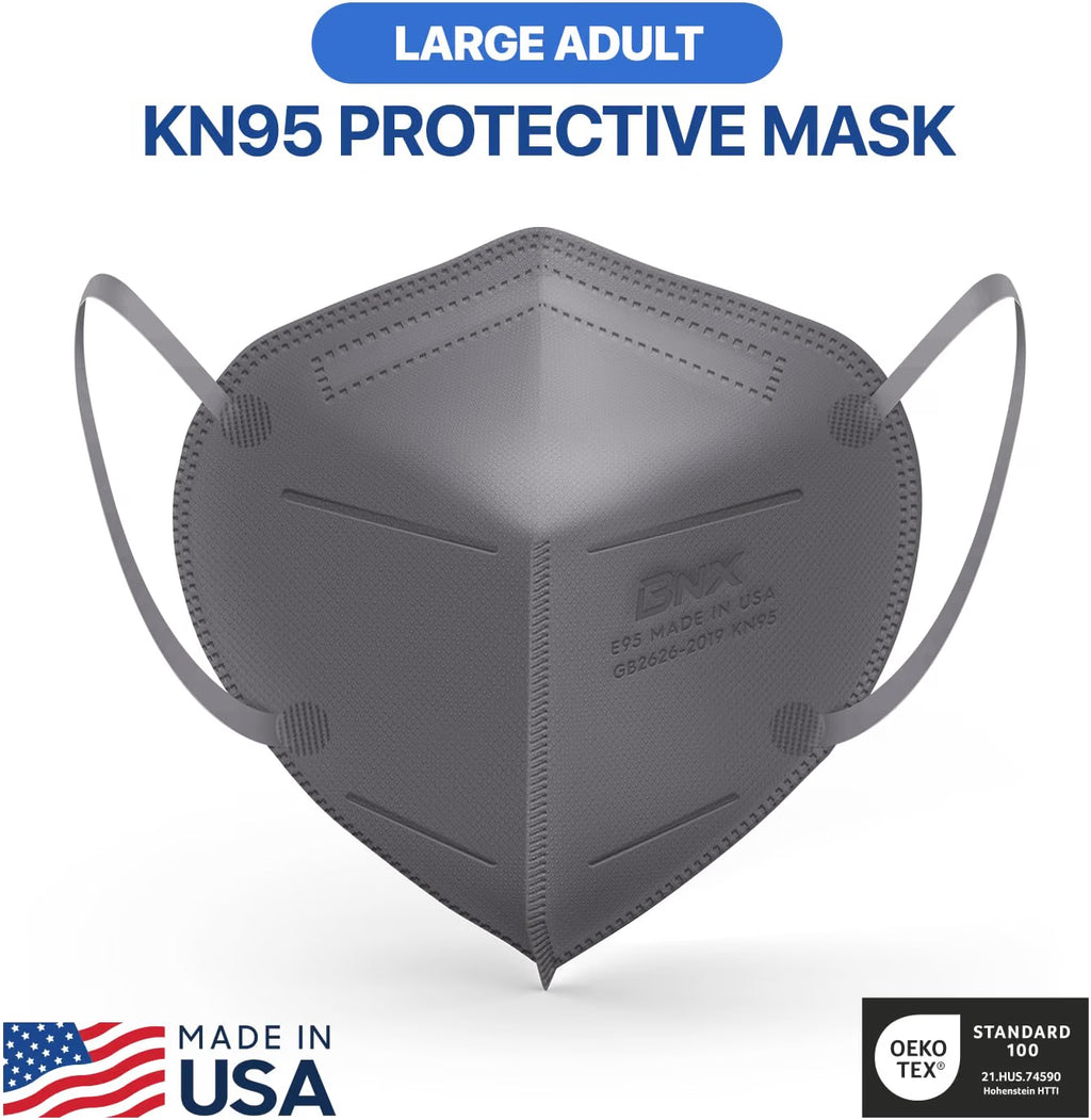 BNX 20-Pack KN95 E95 Protective Face Mask, Disposable Particulate Mask Made in USA, Protection Against Dust, Pollen and Haze, Gray (20 Pack) (Earloop) (Model: E95) Adult Large