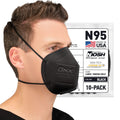 BNX N95 Mask NIOSH Certified MADE IN USA Particulate Respirator Protective Face Mask (10-Pack, Approval Number TC-84A-9315 / Model H95B) Black