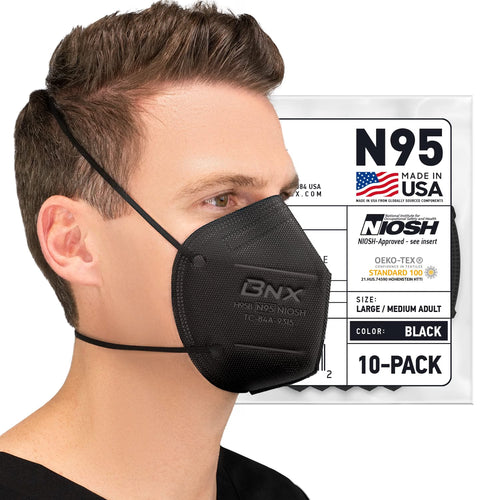 BNX N95 Mask NIOSH Certified MADE IN USA Particulate Respirator Protective Face Mask (10-Pack, Approval Number TC-84A-9315 / Model H95B) Black