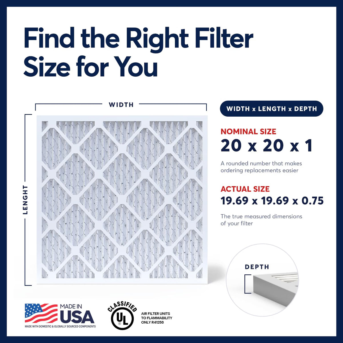 BNX TruFilter 20x20x1 Air Filter MERV 13 (6-Pack) - MADE IN USA - Electrostatic Pleated Air Conditioner HVAC AC Furnace Filters for Allergies, Pollen, Mold, Bacteria, Smoke, Allergen, MPR 1900 FPR 10