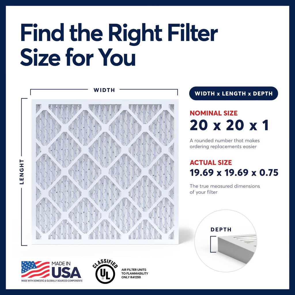 BNX TruFilter 20x20x1 Air Filter MERV 13 (12-Pack) - MADE IN USA - Electrostatic Pleated Air Conditioner HVAC AC Furnace Filters for Allergies, Pollen, Mold, Bacteria, Smoke, Allergen, MPR 1900 FPR 10