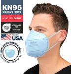 BNX 20-Pack KN95 E95 Protective Face Mask, Disposable Particulate Mask Made in USA, Protection Against Dust, Pollen and Haze, Light Blue (20 Pack) (Earloop) (Model: E95) Adult Large