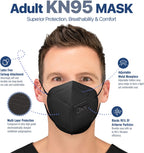BNX 20-Pack KN95 Face Mask, Disposable Particulate KN95 Mask Made in USA, Protection Against Dust, Pollen and Haze (20 Pack) (Earloop) (Model: E95) Black, Size: Adult Large