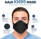 BNX 20-Pack KN95 Face Masks, Disposable Particulate KN95 Mask Made in USA, Tri-Fold Cup/Fish Style, Black