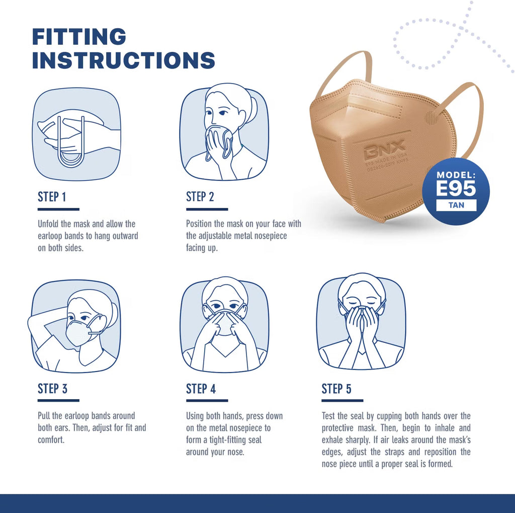 BNX 20-Pack KN95 E95 Protective Face Mask, Disposable Particulate Mask Made in USA, Protection Against Dust, Pollen and Haze, Tan (20 Pack) (Earloop) (Model: E95) Adult Large