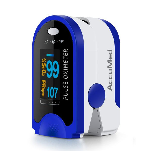 AccuMed CMS-50D Finger Pulse Oximeter Blood Oxygen SpO2 Sports and Aviation Monitor - Blue