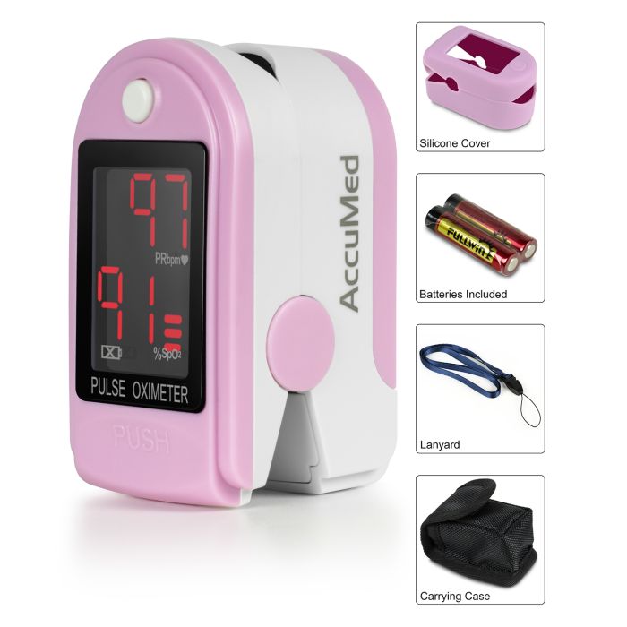 AccuMed CMS-50DL Finger Pulse Oximeter Blood Oxygen SpO2 Sports and Aviation Monitor - Pink