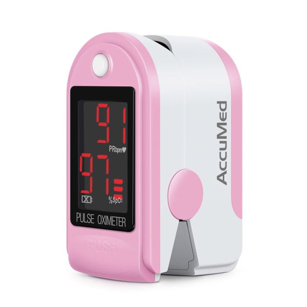 AccuMed CMS-50DL Finger Pulse Oximeter Blood Oxygen SpO2 Sports and Aviation Monitor - Pink
