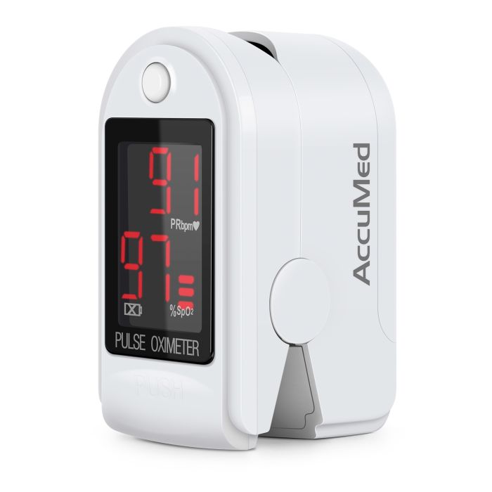 AccuMed CMS-50DL Finger Pulse Oximeter Blood Oxygen SpO2 Sports and Aviation Monitor - White