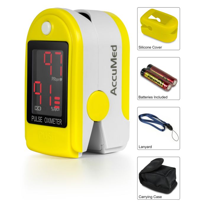 AccuMed CMS-50DL Finger Pulse Oximeter Blood Oxygen SpO2 Sports and Aviation Monitor - Yellow