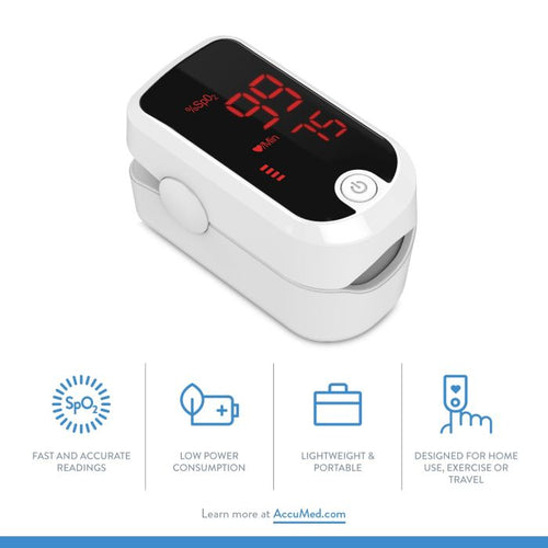 AccuMed AC-FS10E Finger Pulse Oximeter Blood Oxygen SpO2 Sports and Aviation Monitor - White