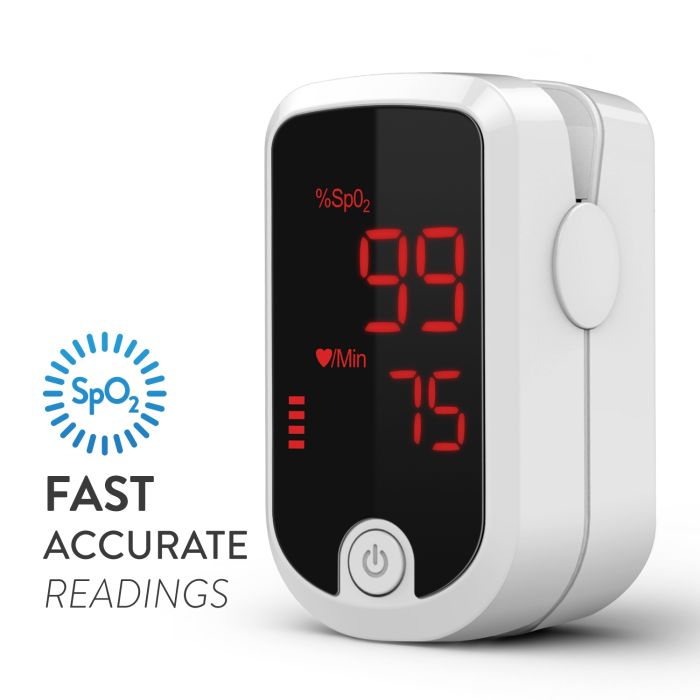 AccuMed AC-FS10E Finger Pulse Oximeter Blood Oxygen SpO2 Sports and Aviation Monitor - White