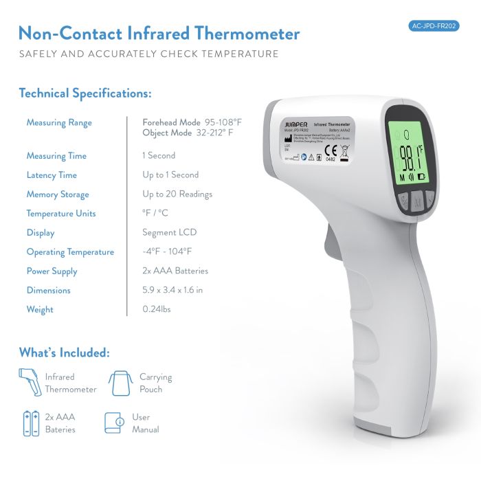 AccuMed Jumper Non-Contact Infrared Thermometer for Forehead (JPD-FR202) FDA Cleared