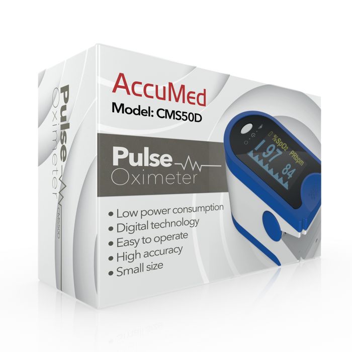 AccuMed CMS-50D Finger Pulse Oximeter Blood Oxygen SpO2 Sports and Aviation Monitor - Blue