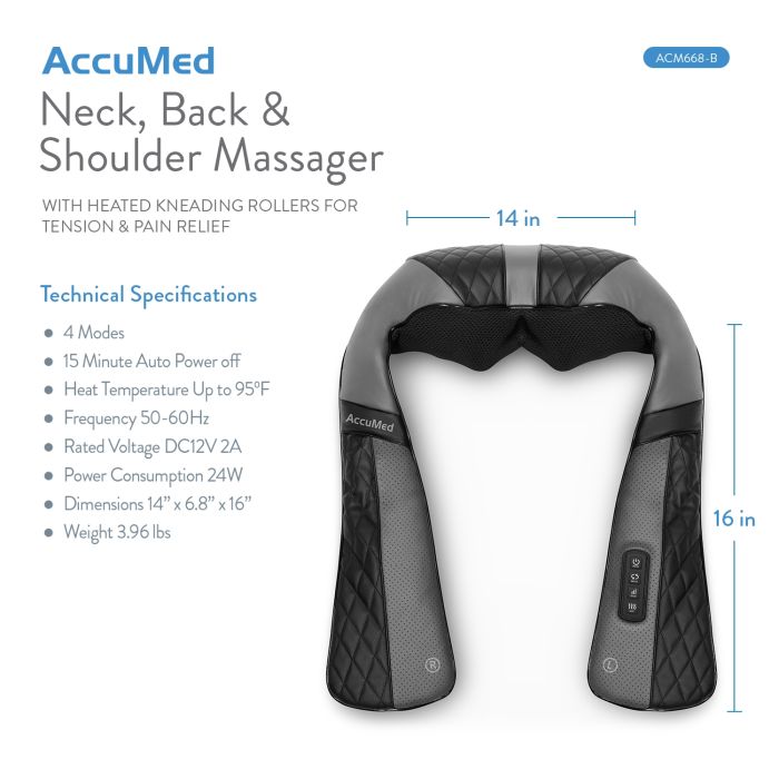 AccuMed Shiatsu Neck and Back Massager with Heat, Deep Kneading Massage for Back, Neck, Shoulders, Abs and Legs - Deep Tissue, Muscle Pain Relief - Office, Home & Car