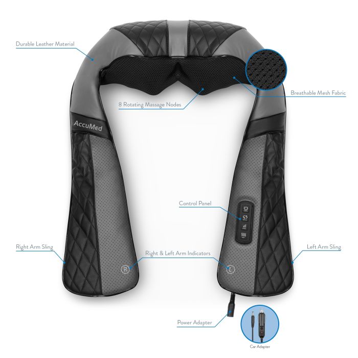 AccuMed Shiatsu Neck and Back Massager with Heat, Deep Kneading Massage for Back, Neck, Shoulders, Abs and Legs - Deep Tissue, Muscle Pain Relief - Office, Home & Car