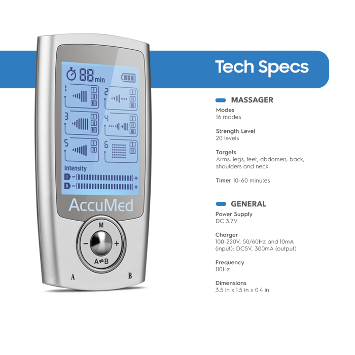 AccuMed AP212 Portable TENS Unit & Electronic Muscle Stimulator (EMS) Machine for Physical Pain Management Relief with 16 Therapy Modes for Back, Knee, Sciatica & More
