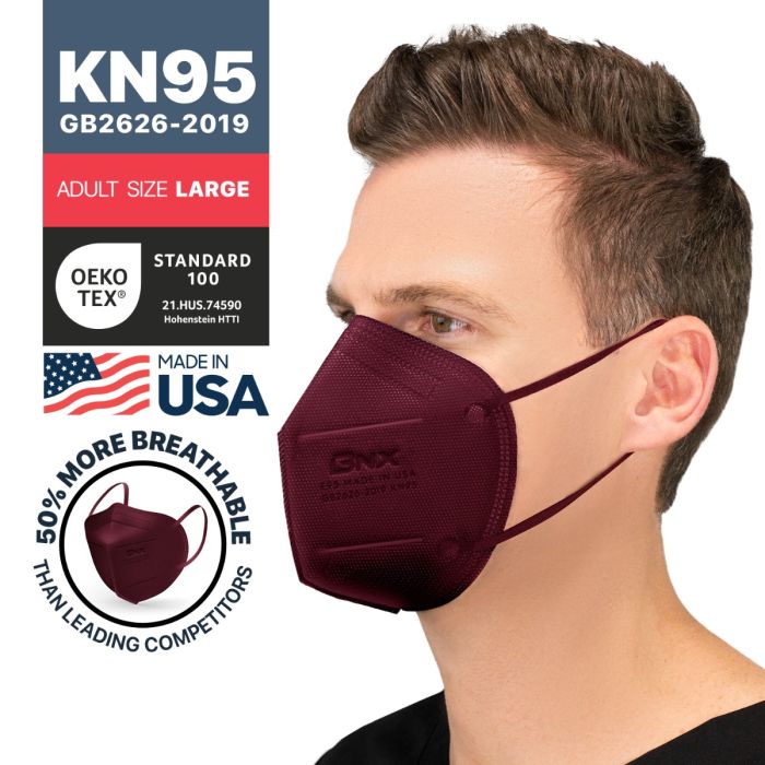 BNX 20-Pack KN95 E95 Protective Face Mask, Disposable Particulate Mask Made in USA, Protection Against Dust, Pollen and Haze, Red (20 Pack) (Earloop) (Model: E95) Adult Large