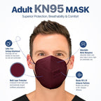 BNX 20-Pack KN95 E95 Protective Face Mask, Disposable Particulate Mask Made in USA, Protection Against Dust, Pollen and Haze, Red (20 Pack) (Earloop) (Model: E95) Adult Large