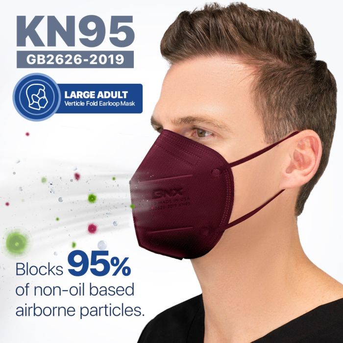 BNX 20-Pack KN95 E95 Protective Face Mask, Disposable Particulate Mask Made in USA, Protection Against Dust, Pollen and Haze, Red (20 Pack) (Earloop) (Model: E95) Adult Large