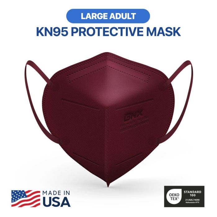 BNX 20-Pack KN95 E95 Protective Face Mask, Disposable Particulate Mask Made in USA, Protection Against Dust, Pollen and Haze, Red (20 Pack) (Earloop) (Model: E95) Adult Large