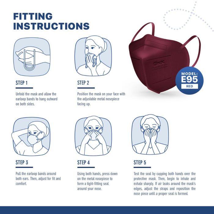 BNX 20-Pack KN95 E95 Protective Face Mask, Disposable Particulate Mask Made in USA, Protection Against Dust, Pollen and Haze, Red (20 Pack) (Earloop) (Model: E95) Adult Large