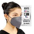 BNX 20-Pack KN95 E95M Protective Face Mask, Disposable Particulate Mask Made in USA, Protection Against Dust, Pollen and Haze, Gray (20 Pack) (Earloop) (Model: E95M)