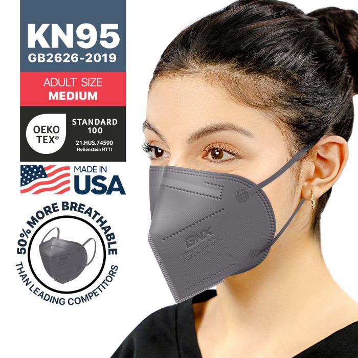 BNX 20-Pack KN95 E95M Protective Face Mask, Disposable Particulate Mask Made in USA, Protection Against Dust, Pollen and Haze, Gray (20 Pack) (Earloop) (Model: E95M)