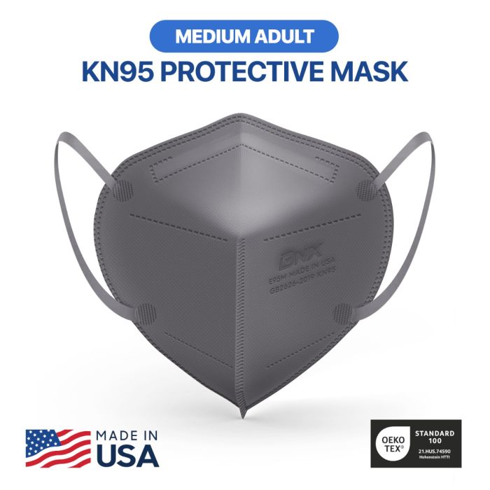 BNX 20-Pack KN95 E95M Protective Face Mask, Disposable Particulate Mask Made in USA, Protection Against Dust, Pollen and Haze, Gray (20 Pack) (Earloop) (Model: E95M)