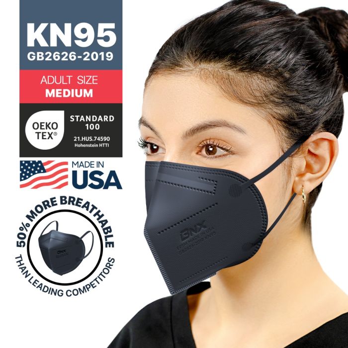BNX 20-Pack KN95 E95M Protective Face Mask, Disposable Particulate Mask Made in USA, Protection Against Dust, Pollen and Haze, Navy (20 Pack) (Earloop) (Model: E95M)