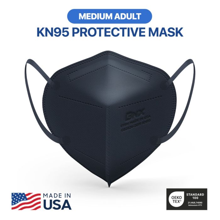 BNX 20-Pack KN95 E95M Protective Face Mask, Disposable Particulate Mask Made in USA, Protection Against Dust, Pollen and Haze, Navy (20 Pack) (Earloop) (Model: E95M)