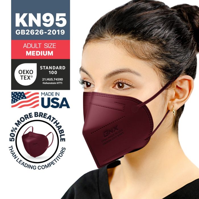 BNX 20-Pack KN95 E95M Protective Face Mask, Disposable Particulate Mask Made in USA, Protection Against Dust, Pollen and Haze, Red (20 Pack) (Earloop) (Model: E95M)