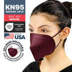 BNX 20-Pack KN95 E95M Protective Face Mask, Disposable Particulate Mask Made in USA, Protection Against Dust, Pollen and Haze, Red (20 Pack) (Earloop) (Model: E95M)