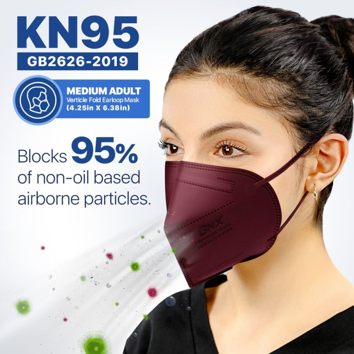 BNX 20-Pack KN95 E95M Protective Face Mask, Disposable Particulate Mask Made in USA, Protection Against Dust, Pollen and Haze, Red (20 Pack) (Earloop) (Model: E95M)
