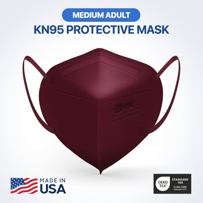 BNX 20-Pack KN95 E95M Protective Face Mask, Disposable Particulate Mask Made in USA, Protection Against Dust, Pollen and Haze, Red (20 Pack) (Earloop) (Model: E95M)