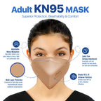 BNX 20-Pack KN95 E95M Protective Face Mask, Disposable Particulate Mask Made in USA, Protection Against Dust, Pollen and Haze, Tan (20 Pack) (Earloop) (Model: E95M)