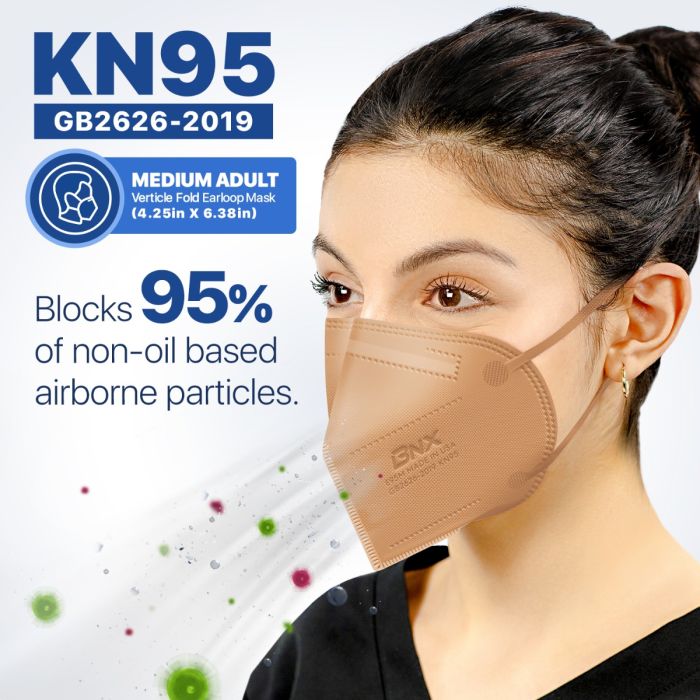 BNX 20-Pack KN95 E95M Protective Face Mask, Disposable Particulate Mask Made in USA, Protection Against Dust, Pollen and Haze, Tan (20 Pack) (Earloop) (Model: E95M)